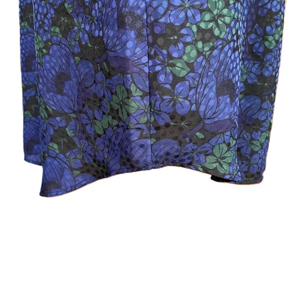 Ann Taylor Women’s Blue Floral Puff Sleeve Keyhole Blouse Top Large - Picture 3 of 9